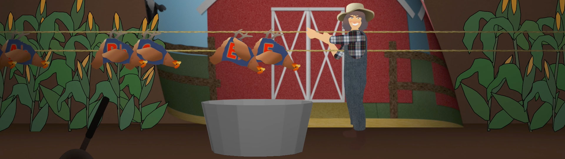 Animated Albert Lee on stage with chickens