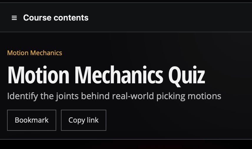 Course player Motion Mechanics Quiz lesson