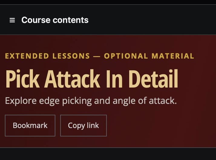 Course player sidebar for optional detailed lesson material